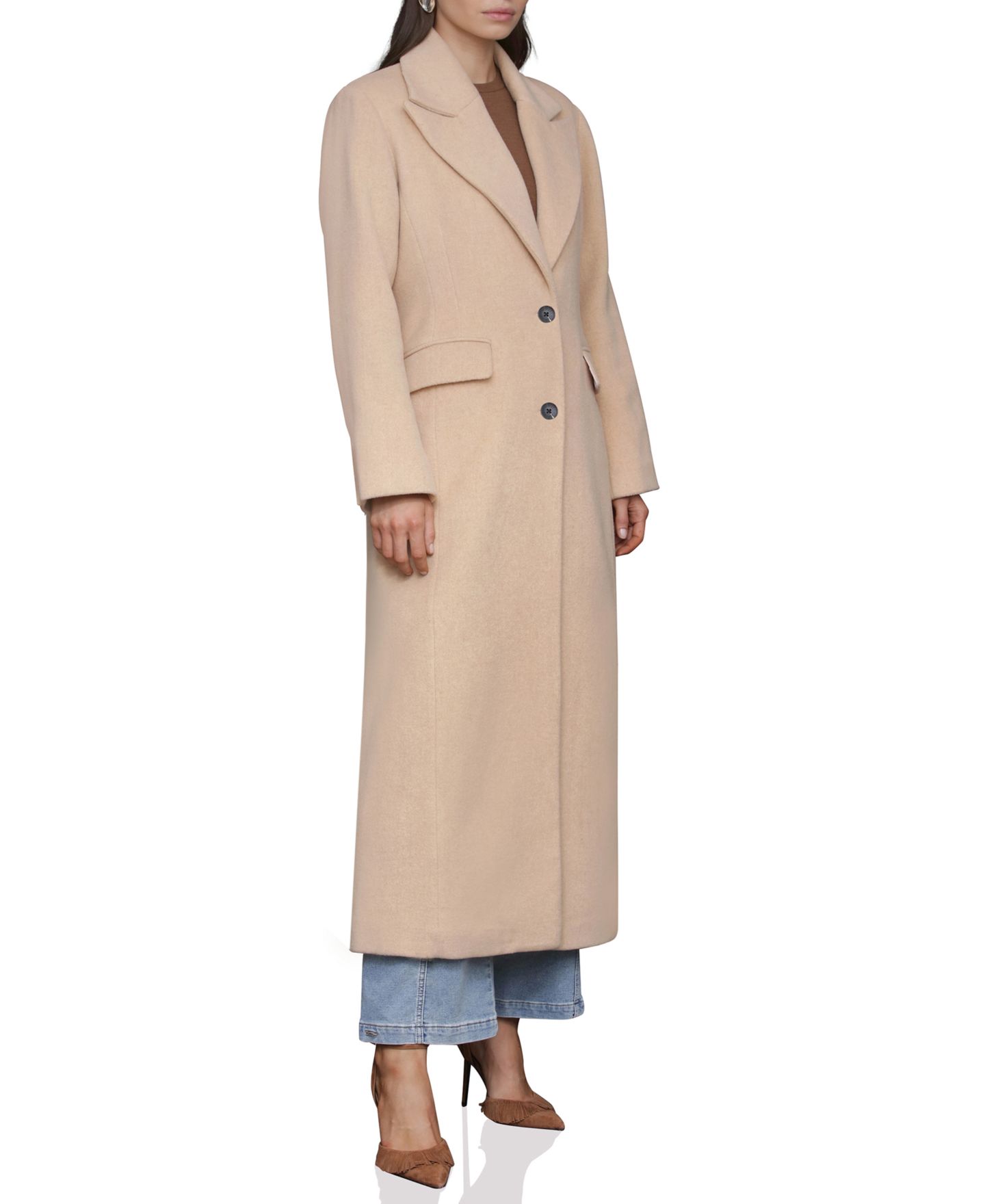 Женское пальто Avec Les Filles Double-Breasted Long Wool-Blend Structured-Shoulder, цвет: Верблюжий — фото 3