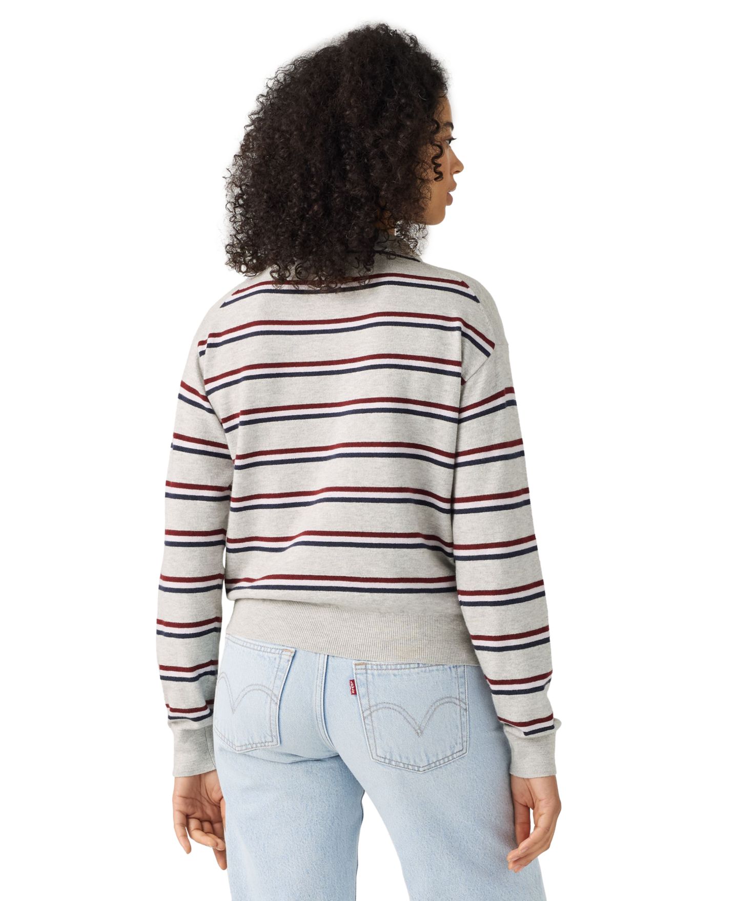Женский свитер Levi's Premium Long-Sleeve Polo, цвет: Нефритовый полосатый серый меланжевый — фото 5