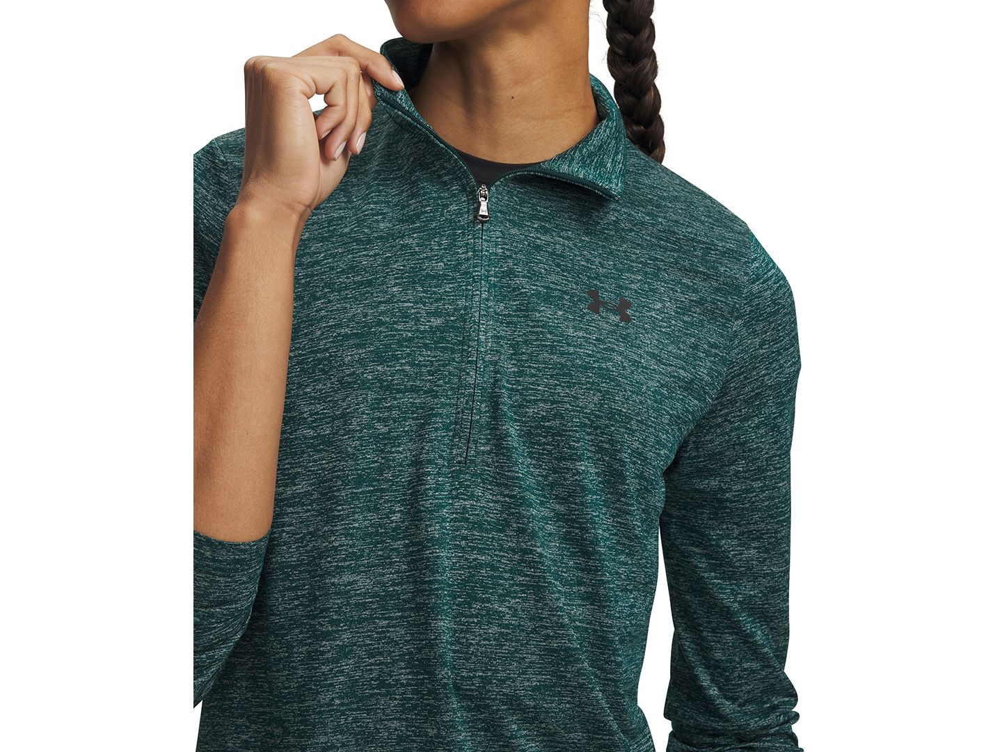 Женский топ Under Armour Twist Tech на молнии 1/4 с логотипом, цвет: Зелёный / Чёрный — фото 2