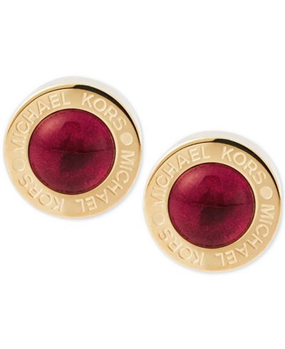 Michael Kors Gold-Tone Red Stone Stud Earrings