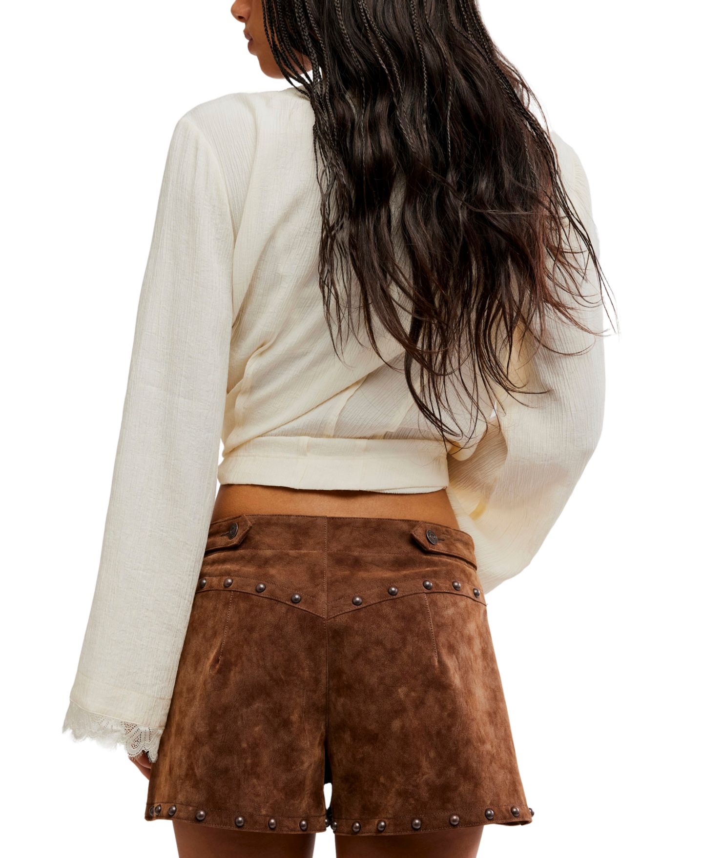 Женские шорты Free People Best Behavior High-Waisted Mini Western Suede Shorts, 2" Inseam, цвет: Шоколадный — фото 5