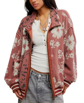 Women's Waffle-Knit Oversized Full-Zip Cardigan