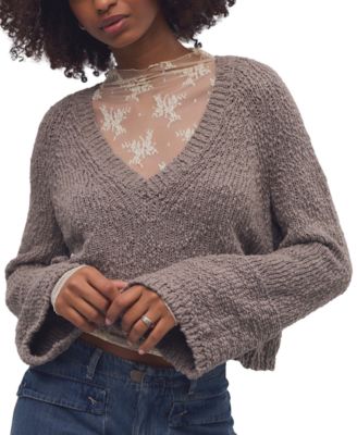 Women's Heartland Cropped Flared-Sleeve V-Neck Pullover Sweater