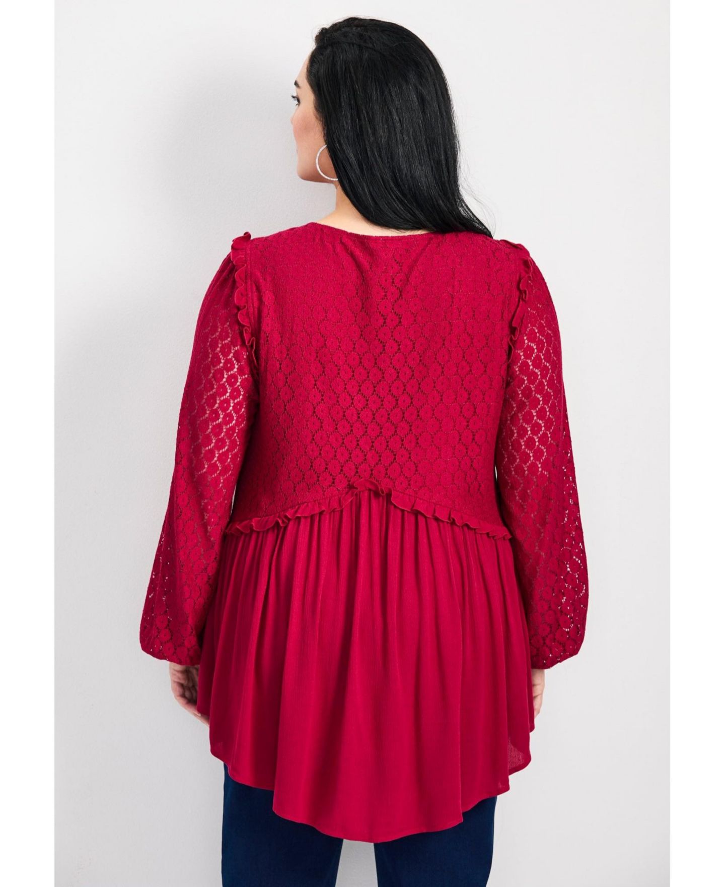 Женский топ Avenue Plus Size Haven Lace Yoke, цвет: Ягодный — фото 3