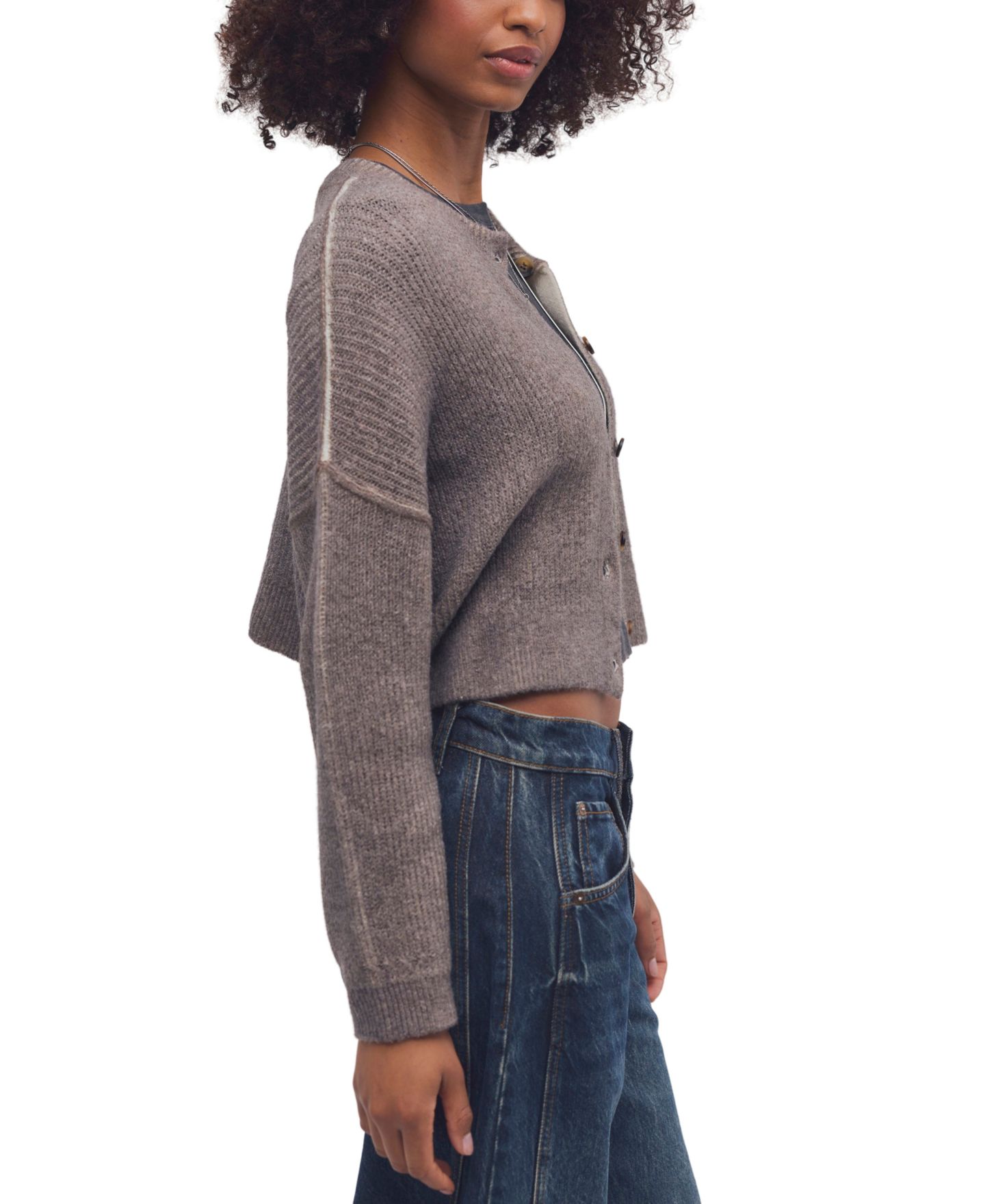 Женский кардиган Free People Ottilie Cropped Scoop Neck Button-Up Cardigan, цвет: Тёмно-коричневый — фото 3