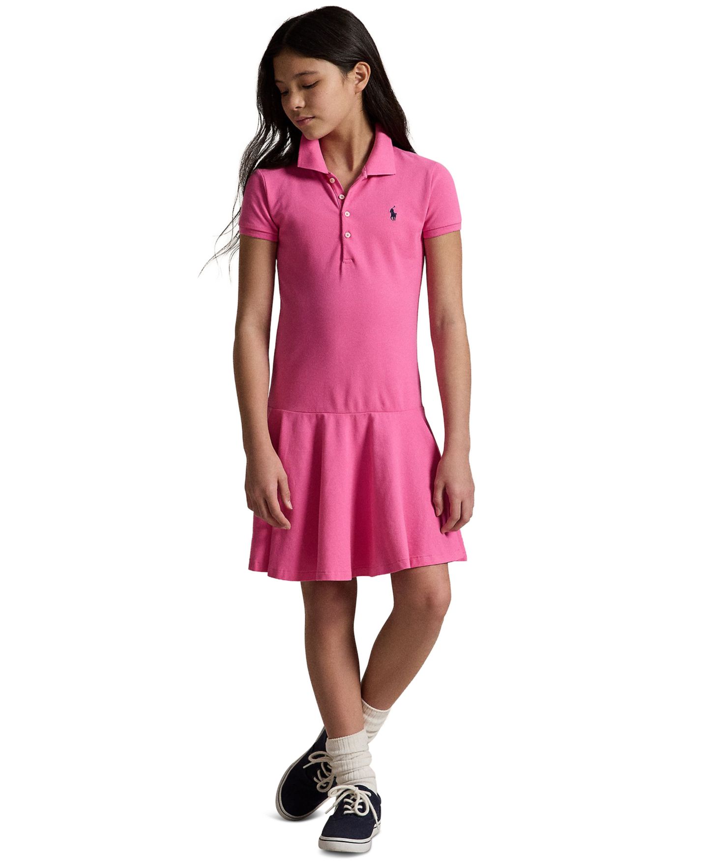 Платье Polo Ralph Lauren Cotton Mesh Short-Sleeve Polo Dress для девочек, цвет: Розовый — фото 1