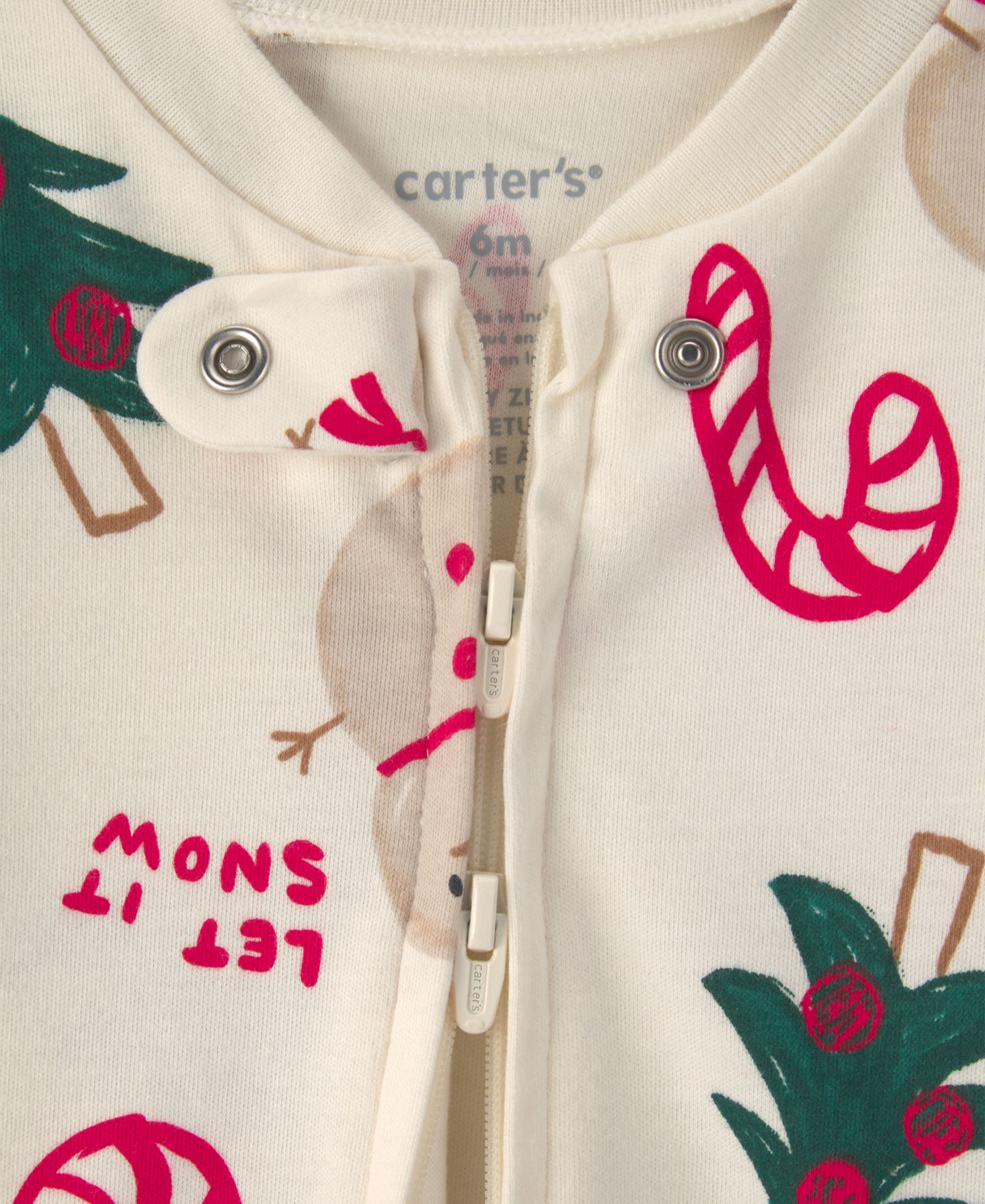 Детский комбинезон для сна Carter's Christmas Icon на двусторонней молнии, цвет: Кремовый — фото 3