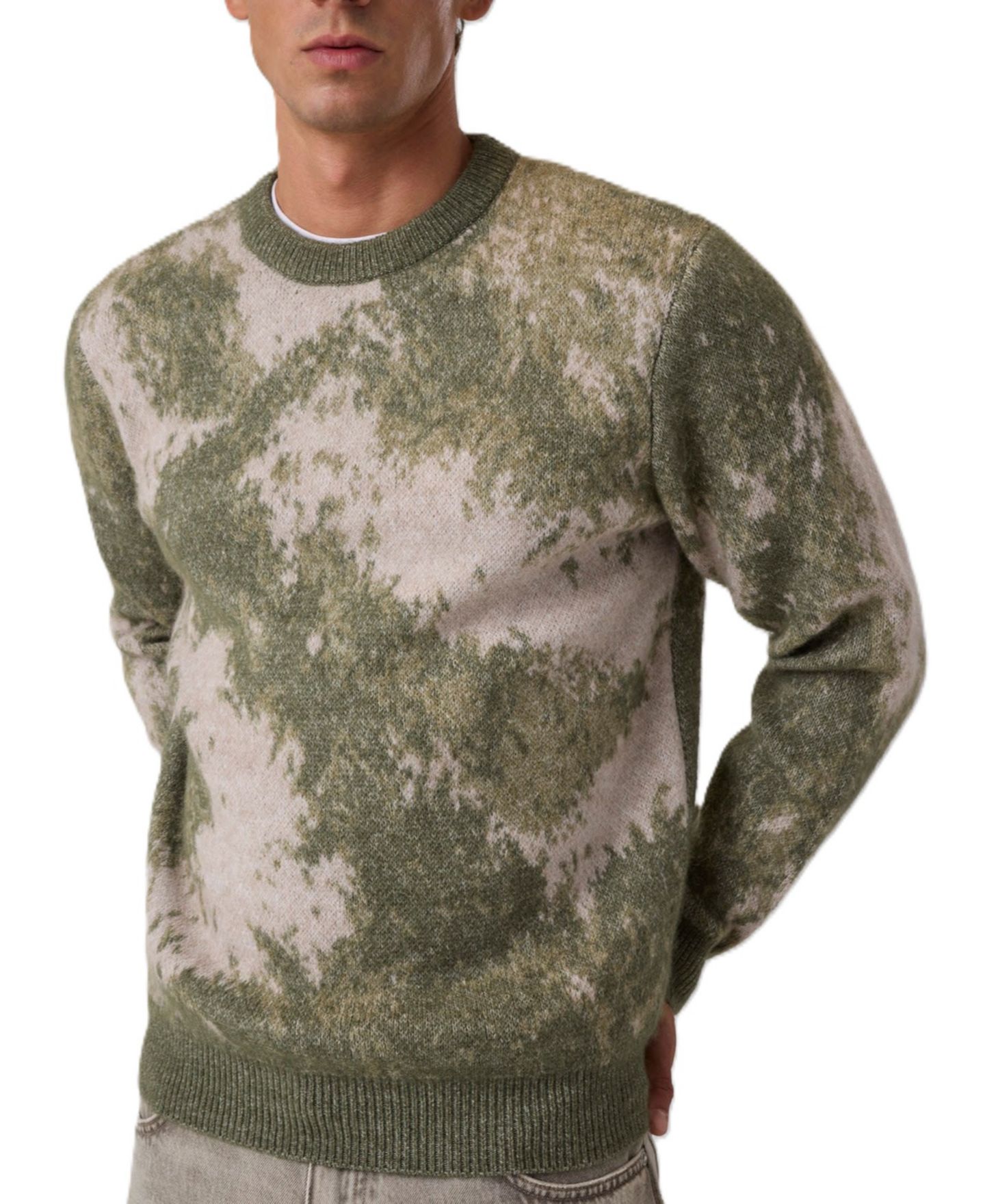 Мужской свитер GUESS Nevil Abstract Jacquard Crewneck, цвет: Зелёный — фото 1