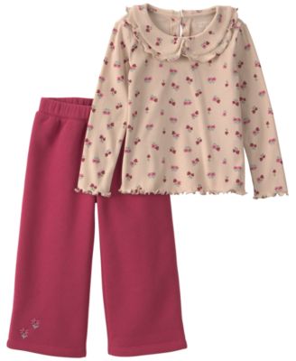 Toddler Girls' 2T-5T Long-Sleeve Wide-Leg Floral-Print Top and Pants, 2-Piece Set