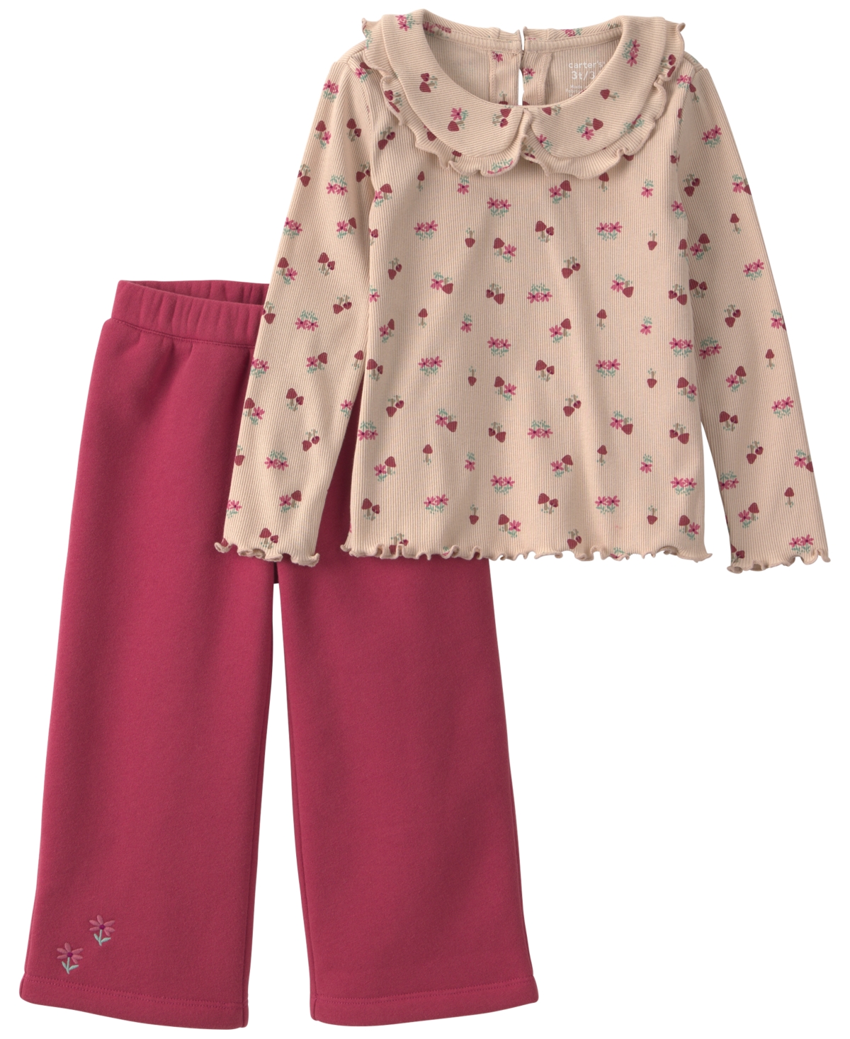 Carter's Toddler Girls' 2T-5T Long-Sleeve Wide-Leg Floral-Print Top and Pants, 2-Piece Set - Pink/Red