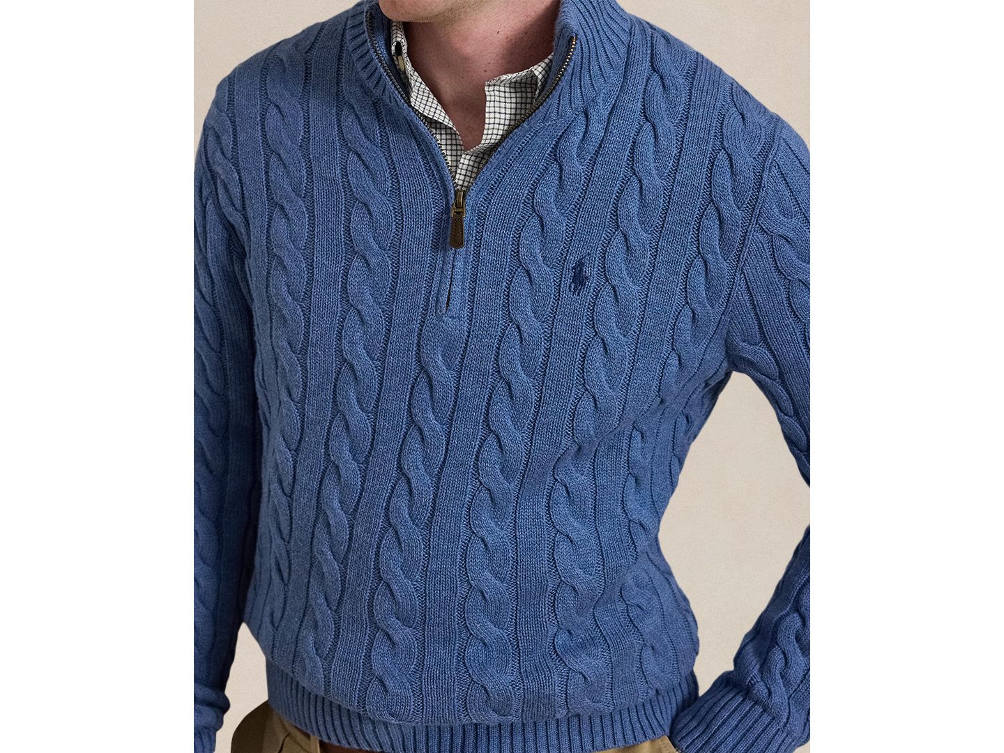 Мужской свитер Polo Ralph Lauren Cable-Knit Cotton, цвет: Синий меланжевый — фото 3