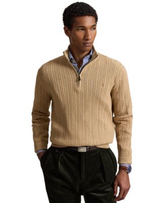 Men's Cable-Knit Quarter-Zip Mockneck Sweater