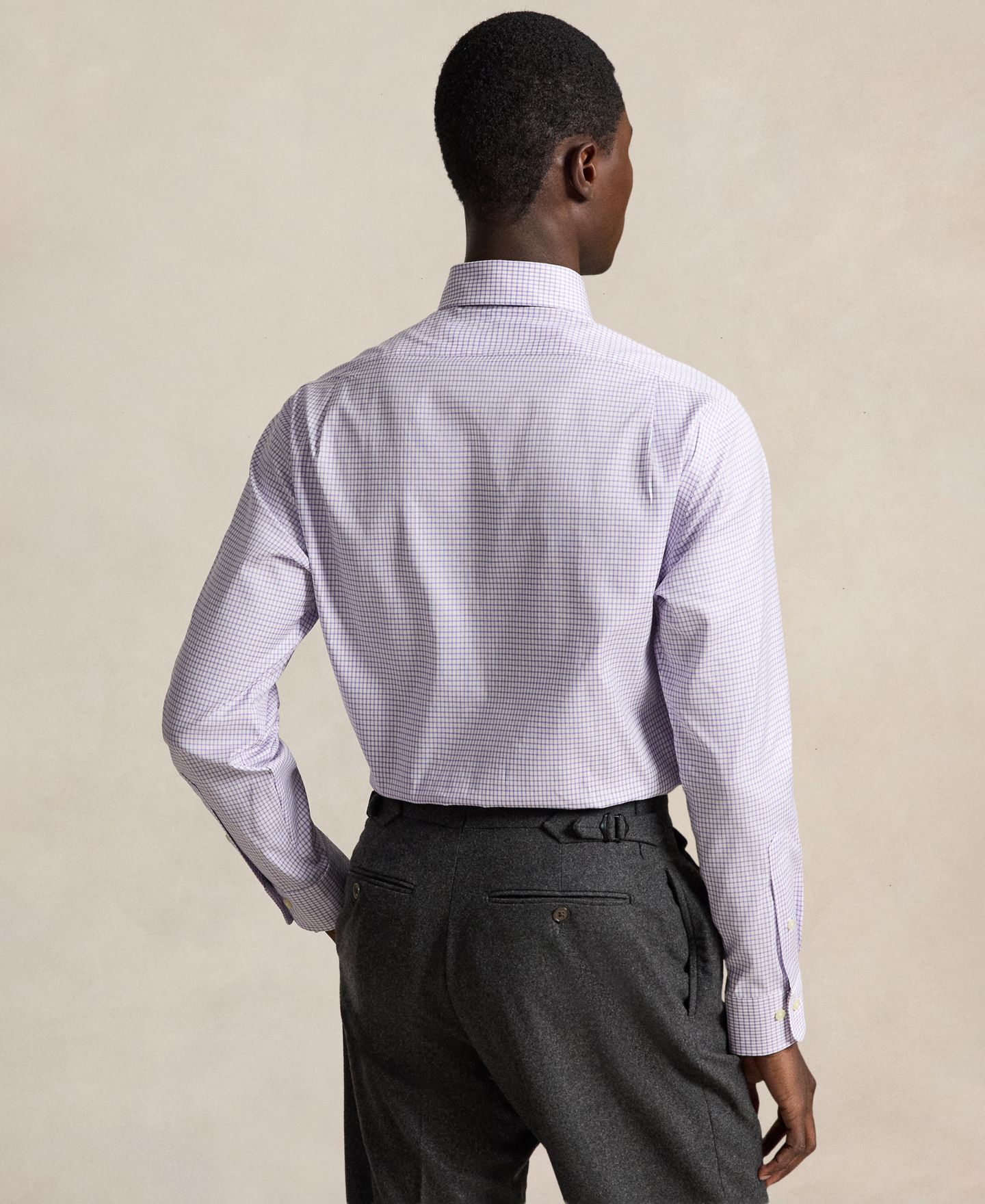 Мужская рубашка Polo Ralph Lauren Regent Checked Classic-Fit Dress Shirt, цвет: Белый лавандовый — фото 4