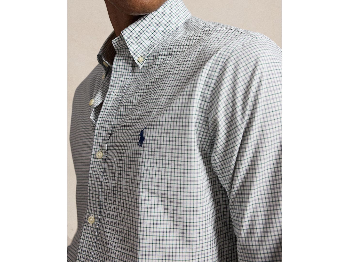 Мужская рубашка Polo Ralph Lauren Classic-Fit Stretch, цвет: Белый зелёный разноцветный — фото 3