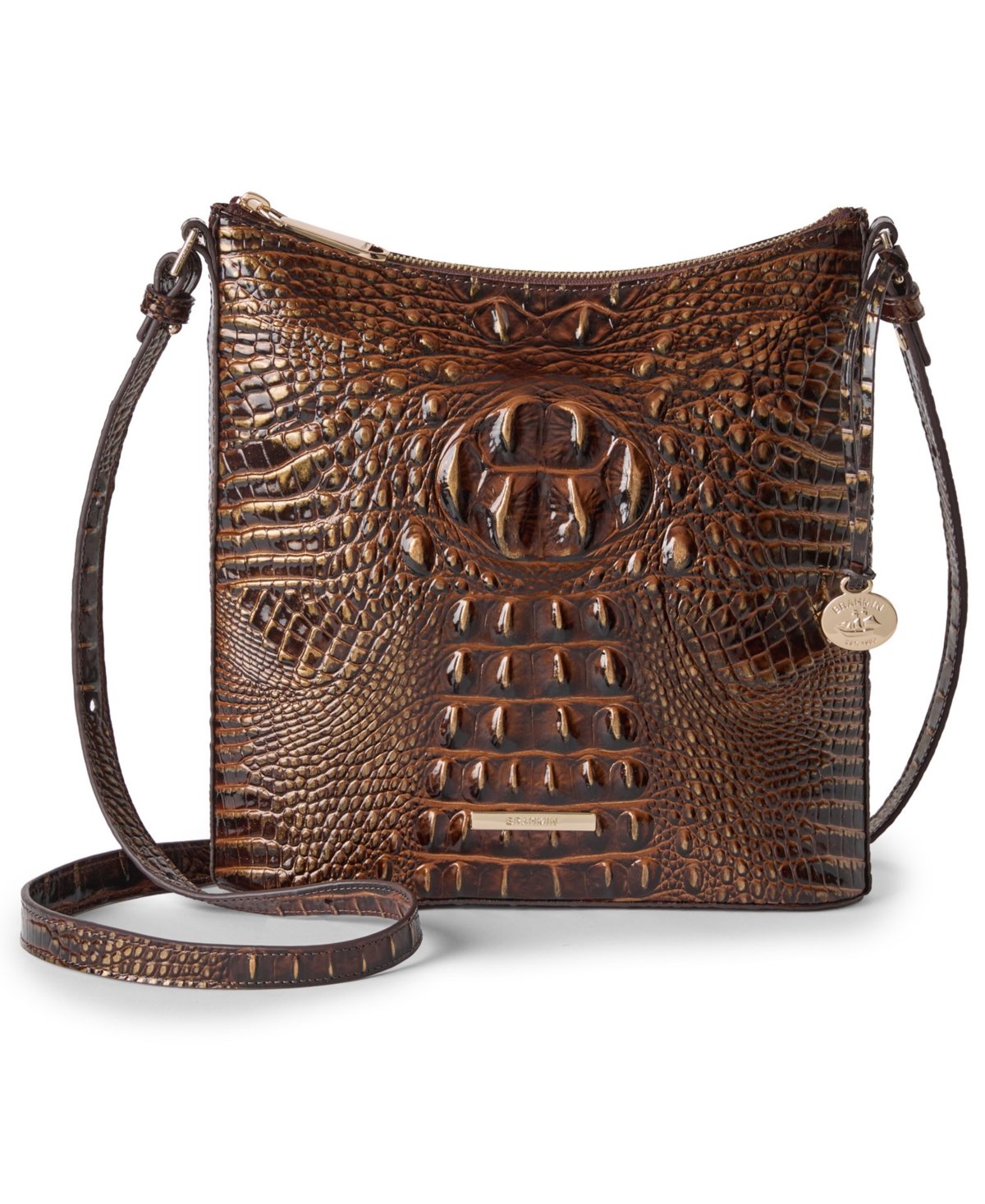 Brahmin Katie Melbourne Embossed Leather Crossbody In Chocolate