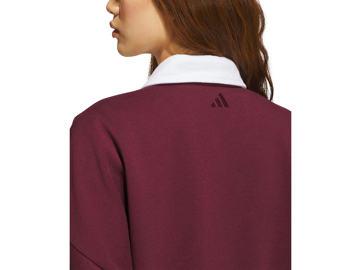 Женский свитшот adidas Elevated Everyday V-Neck Graphic, цвет: Тёмно-бордовый — фото 4
