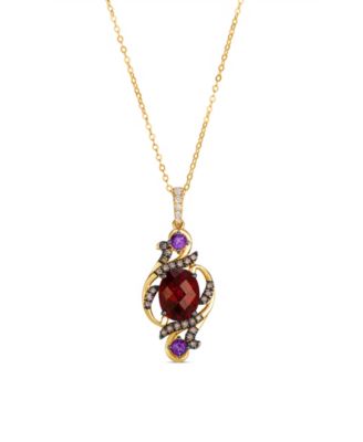 Garnet, Amethyst, Nude Diamond (0.055 ct. t.w.) & Chocolate Diamond (0.19 ct. t.w.) Pendant Necklace in 14k Honey Gold