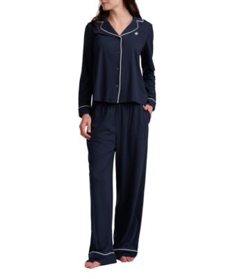Women's Girlfriend Long-Sleeve Notch Collar Button-Up Top and Pant Pajama Set