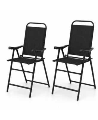2PCS Patio Bar Chair Folding Bar Height Metal Frame w/ Footrest Garden Coffee Black