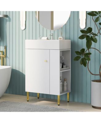 22" Modern Freestanding Bathroom Vanity with Ceramic Sink, Side Storage Cabinet, Soft Close Door for Small Spaces