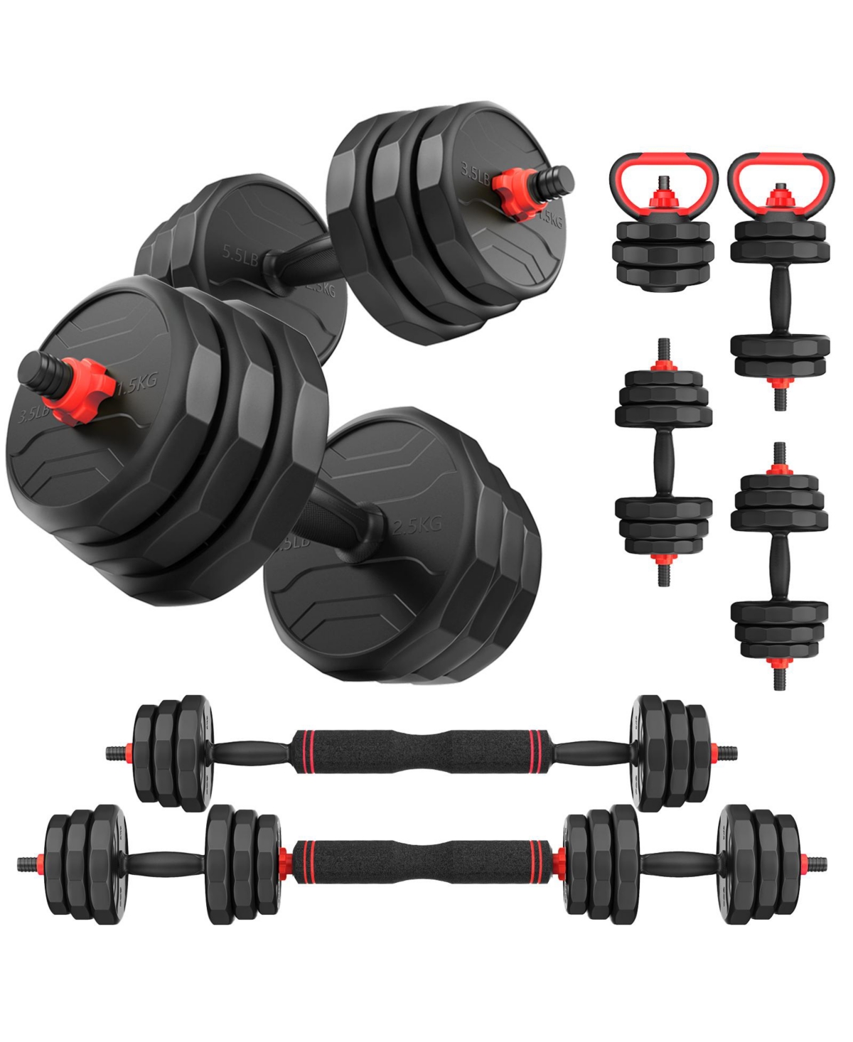 Fed Fitness 3 in 1 Adjustable Dumbbells Set Convertible to Barbell and Kettlebell