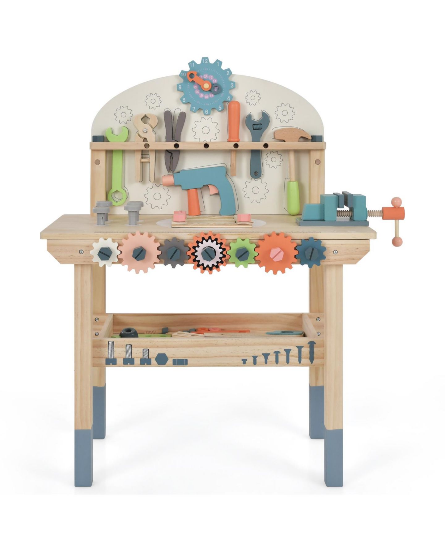 Детская игрушка Mecale Solid Pine Wood Play Tool Workbench with Storage Shelf, Ages 3+ — фото 9
