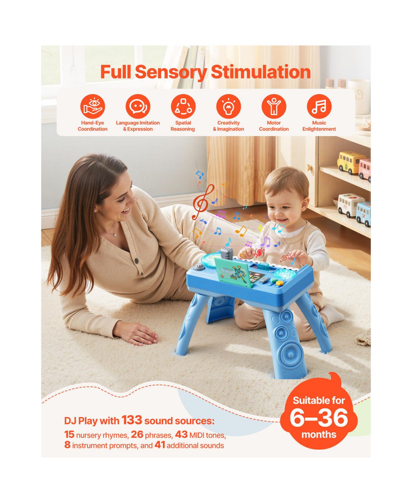 Детская игрушка SUGIFT Baby DJ Turntable 133 Sound Sources Record and Playback Musical Activity Table, Ages 6 Months+, цвет: Синий — фото 4