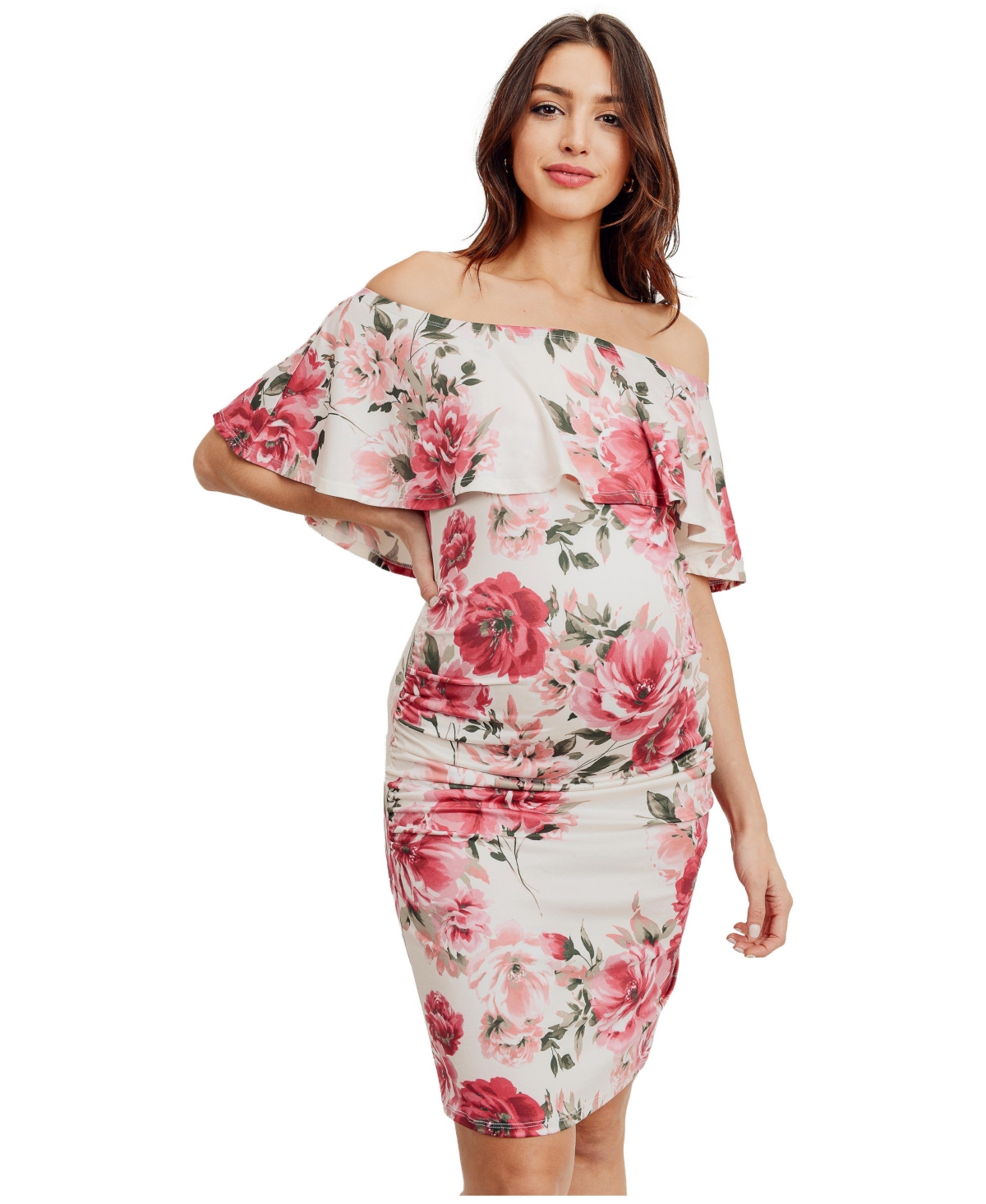 Hello Miz Maternity Floral Off-the-Shoulder Bodycon Dress