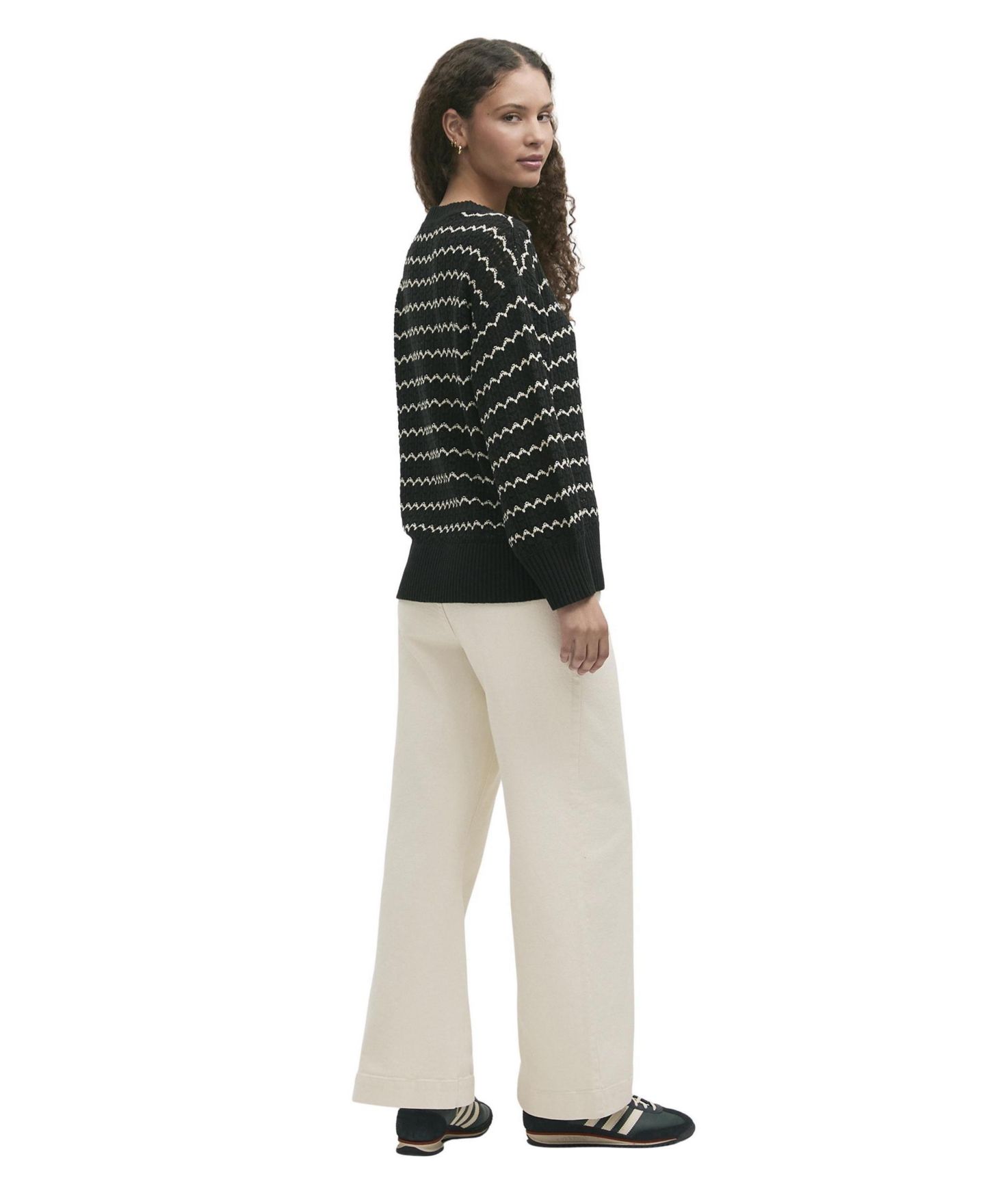 Женский свитер Finery London Sansa Crochet Striped Long-Sleeve, цвет: Чёрный — фото 3