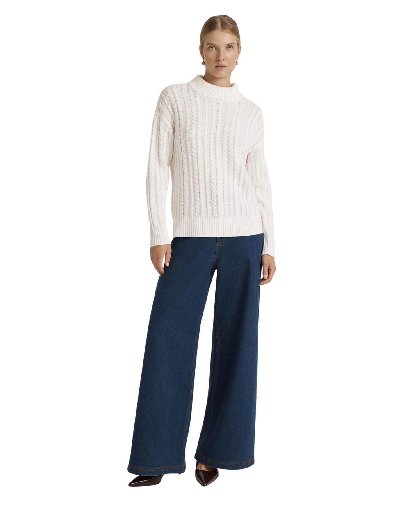 Женский свитер Finery London Vivana Cable-Knit Turtleneck, цвет: Слоновая кость — фото 4