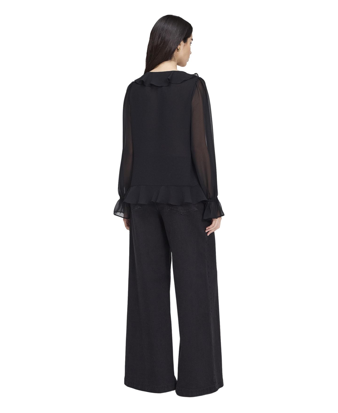 Женская блузка Finery London Jannelle Sheer Long-Sleeve, цвет: Чёрный — фото 3
