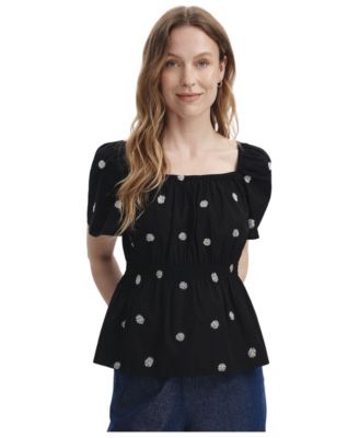 Women's Holly Floral-Embroidered Cotton Square Neck Top