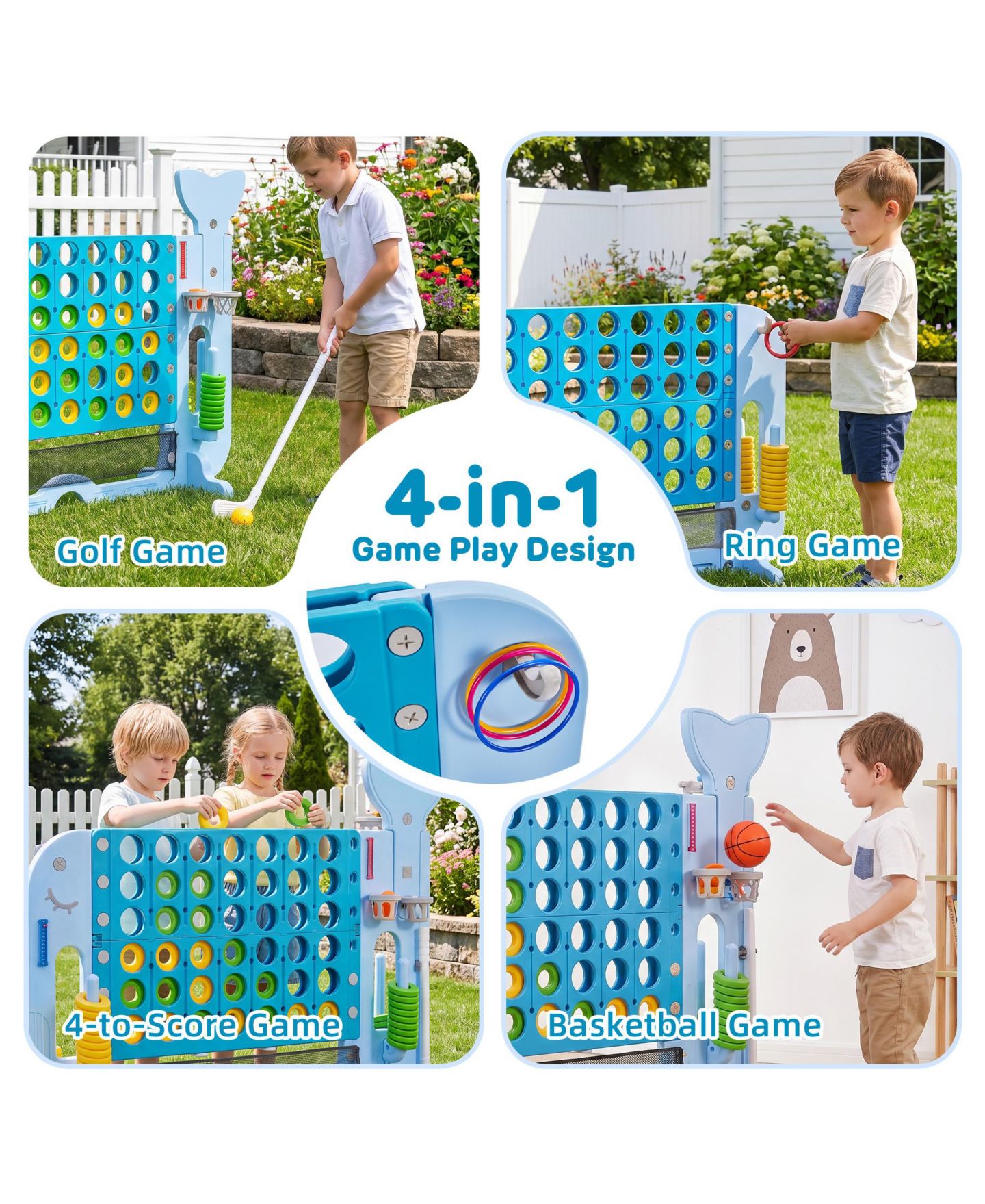 Детские игрушки SUGIFT 4-in-1 Connect Game, Adjustable-Height Outdoor Toy Set, 52.4"H x 18.5"W, Ages 3+, цвет: Синий — фото 2