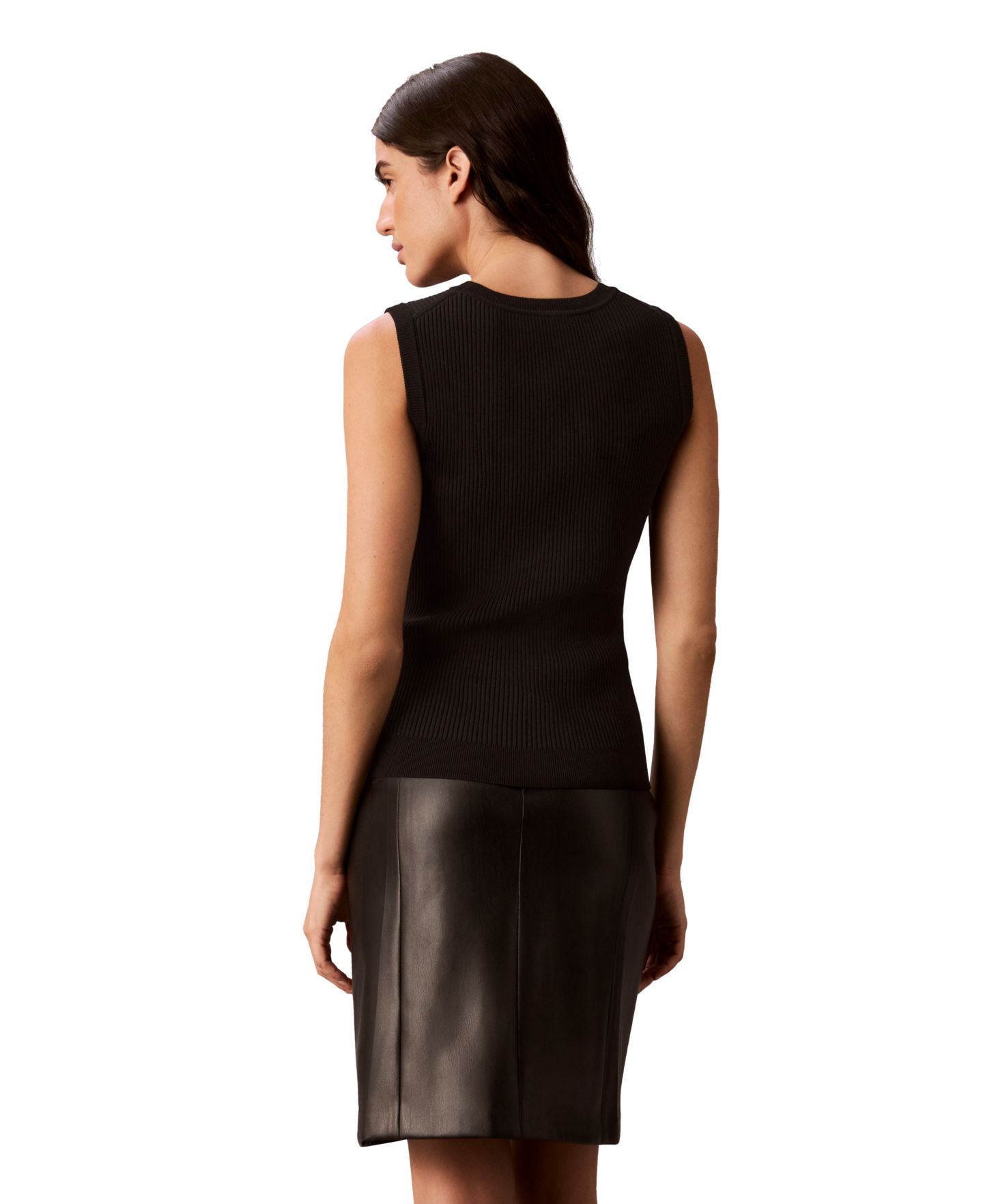 Женский топ Calvin Klein Ribbed Crewneck Sleeveless Tank Top, цвет: Чёрный — фото 5