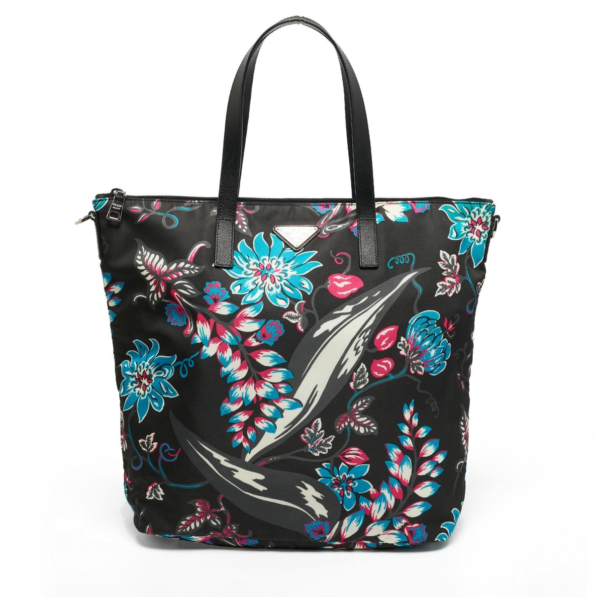 Pre-Owned Prada Women's Floral Print Nylon and Saffiano Leather Tote Bag