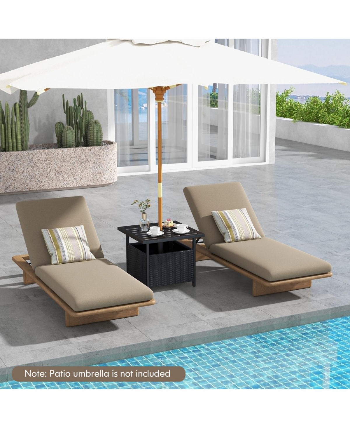 Mecale 22 Steel Slat Side Table with Umbrella Hole and Wicker Storage