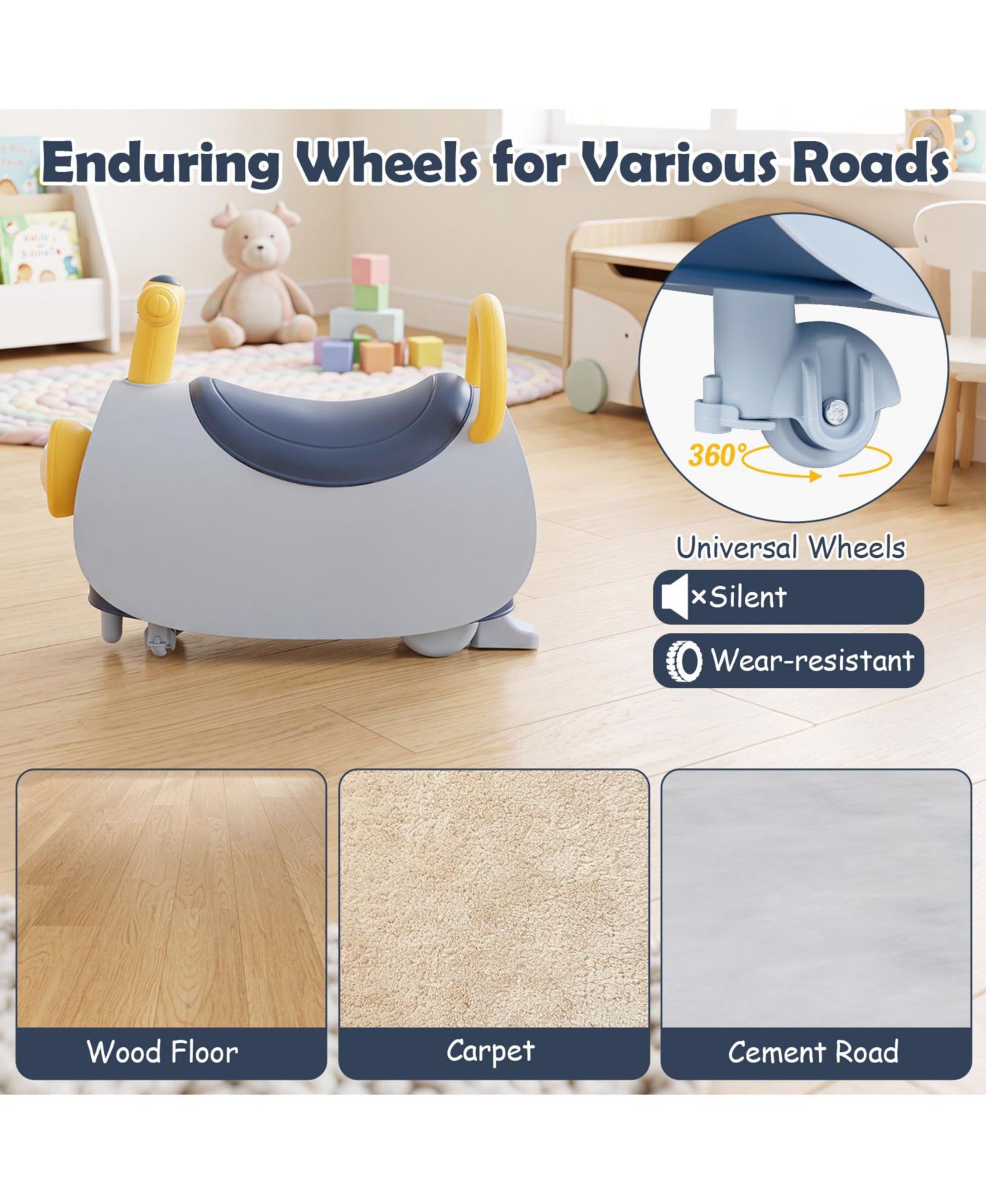 Детская игрушка Gymax Ride-On Push Car with Headlight and Music, Under-Seat Storage, 55 lbs Capacity, Ages 18-36 Months, цвет: Синий — фото 5