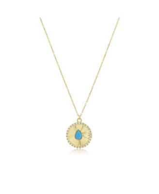 Turquoise Fluted Halo Disc Necklace 14K Gold-Plated Sterling Silver