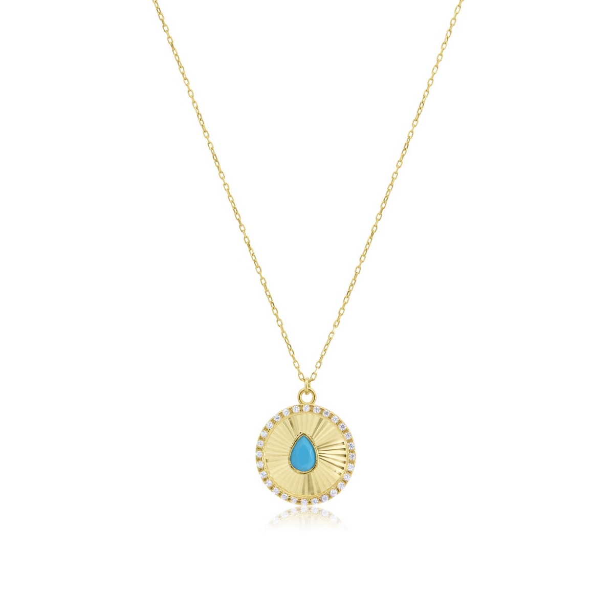 The Lovery Turquoise Fluted Halo Disc Necklace 14K Gold-Plated Sterling Silver - Gold plated sterling silver