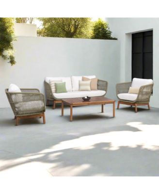 - Outdoor 4 Piece Acacia Conversation Set with Cushions