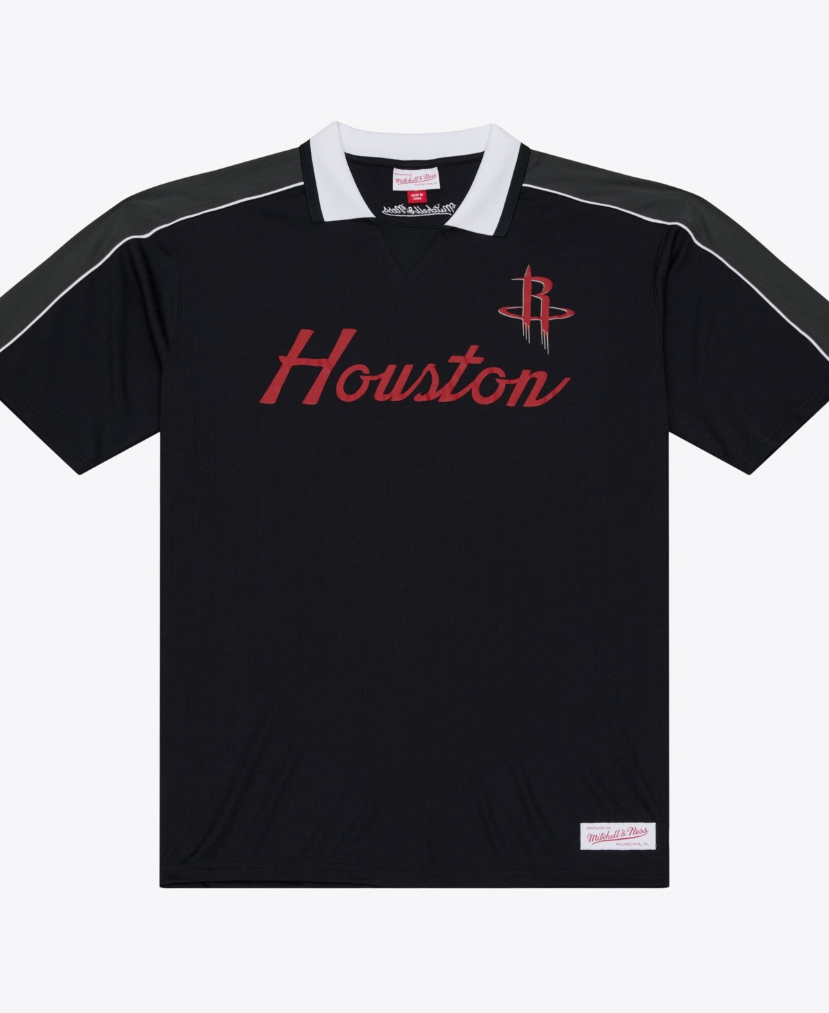 Mitchell & Ness Men's Houston Rockets Sewn-On Stripe Polo Shirt - Black