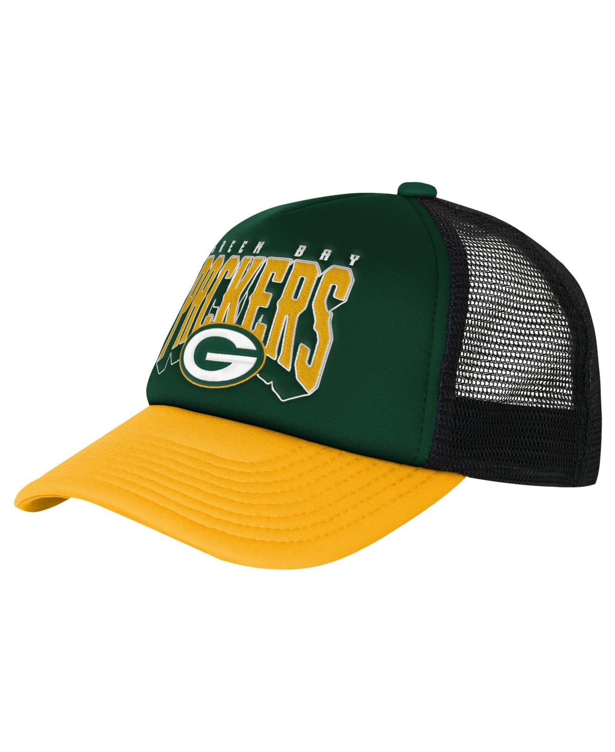 Outerstuff Kids' Big Boys And Girls Green Bay Packers Handoff Foam-front-panel Trucker Hat In Green,gold