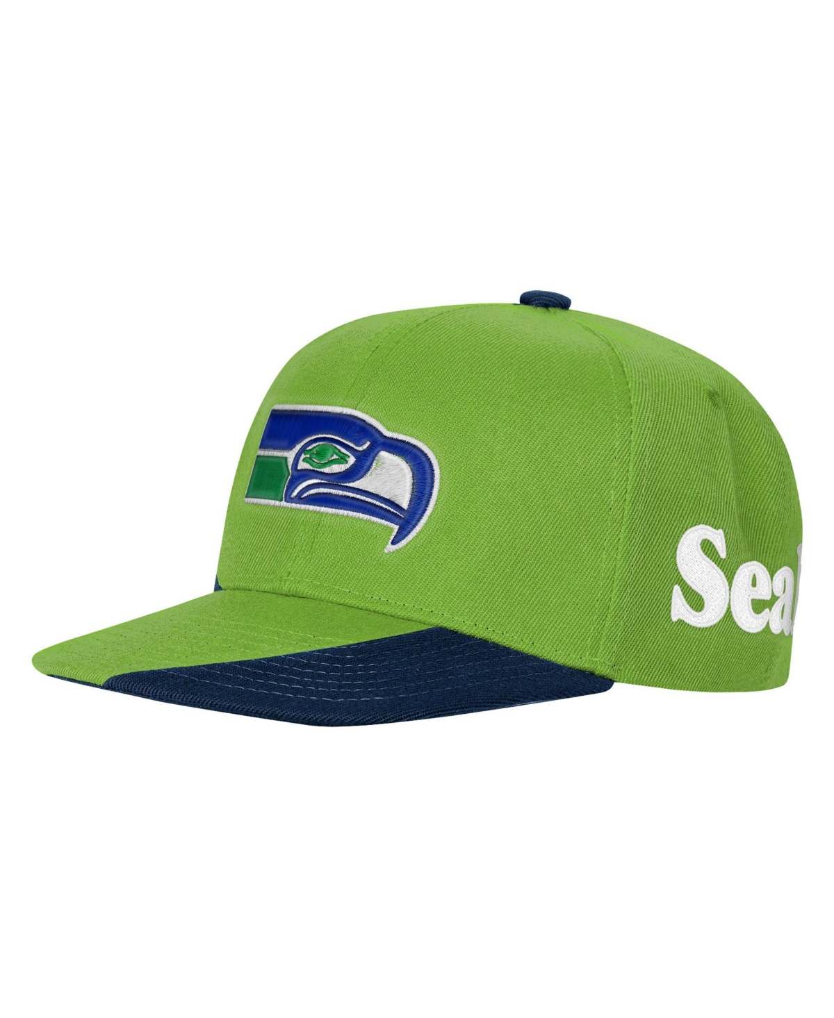 Outerstuff Kids' Big Boys And Girls Seattle Seahawks Side Swipe Retro Snapback Hat In Neon Green,navy