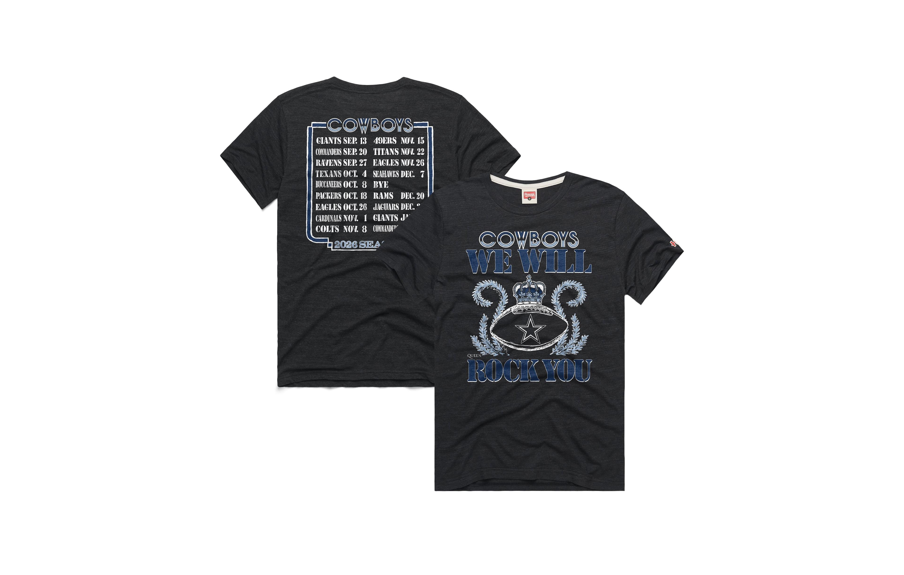 Homage Men's and Women's Dallas Cowboys 2026 Nfl Schedule Relaxed-Fit Queen T-Shirt