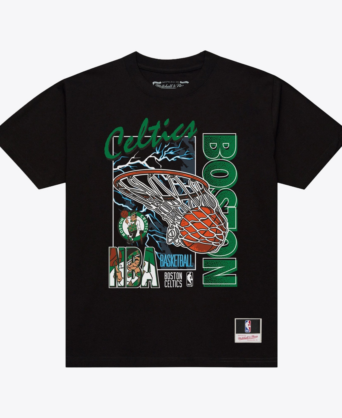Mitchell & Ness Men's Black Boston Celtics Lightning Swish T-Shirt