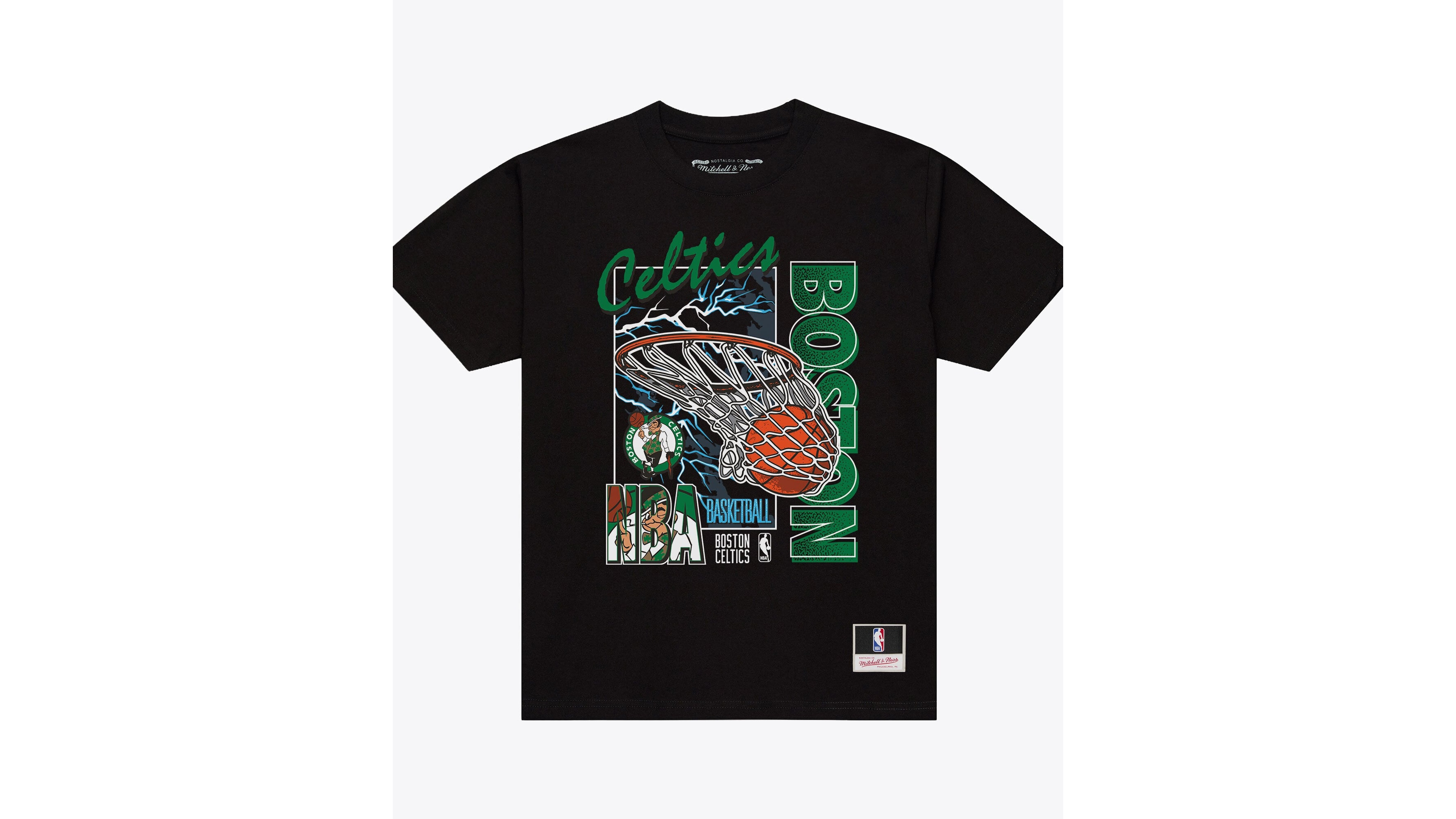 Mitchell & Ness Men's Black Boston Celtics Lightning Swish T-Shirt