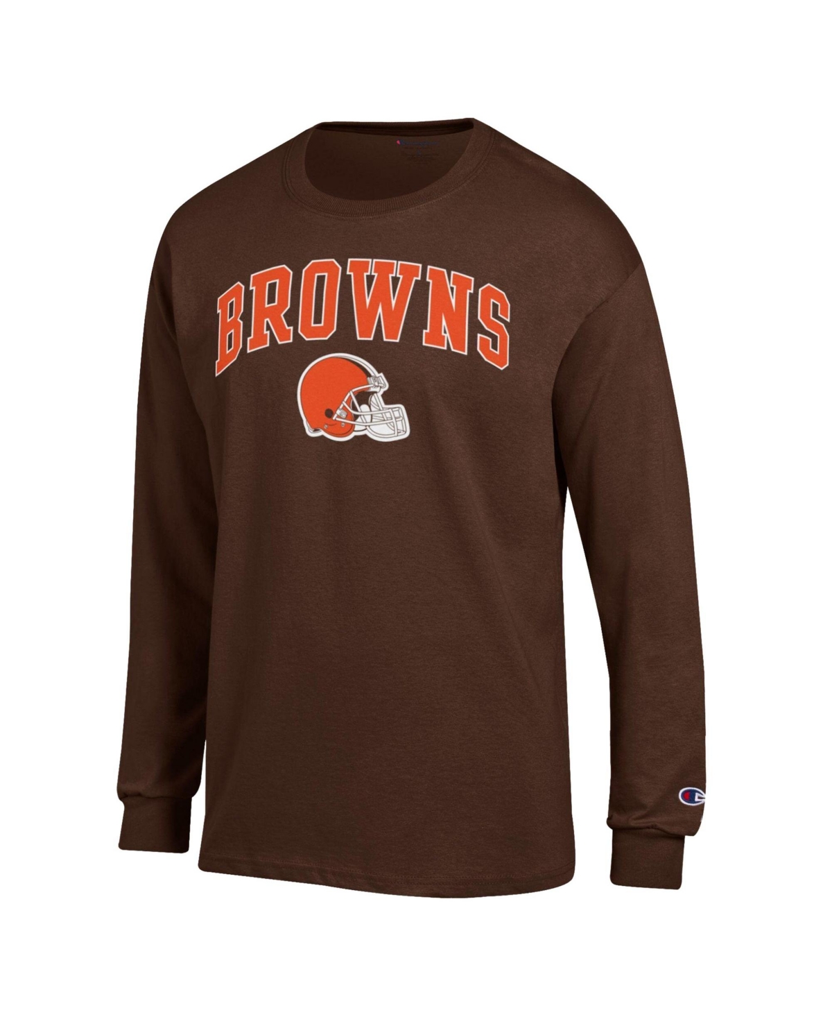 Champion Men's Cleveland Browns Arch Over Logo Long Sleeve Relaxed-Fit Screen-Print T-Shirt