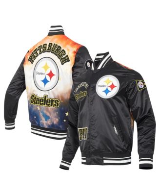 Men's Black Pittsburgh Steelers Sublimated Satin Full-Snap Jacket