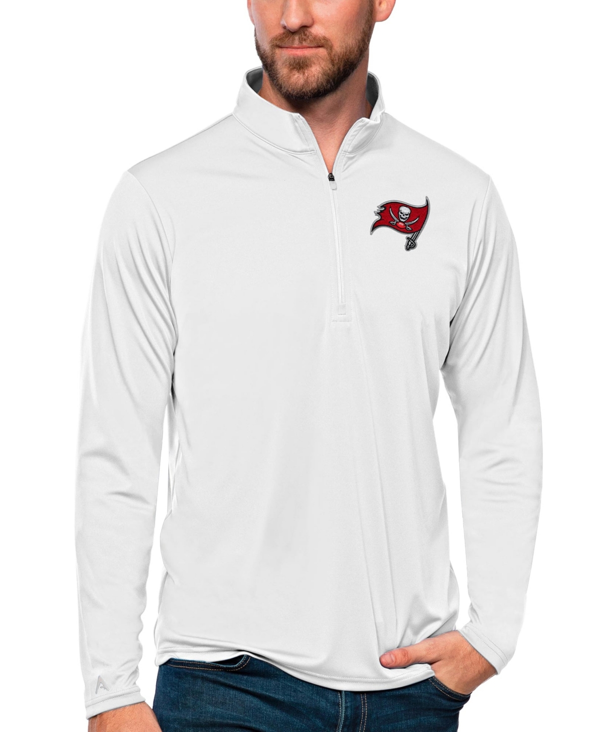 Antigua Men's White Tampa Bay Buccaneers Tribute Quarter-Zip Lightweight Pullover Jacket