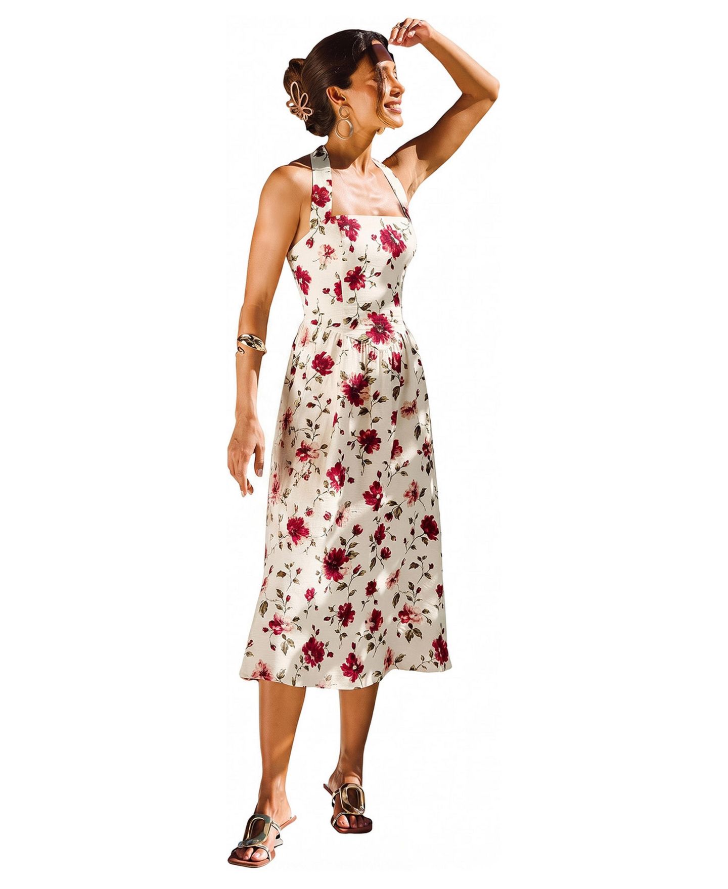 Женское платье Cupshe Party Time Floral Maxi Square-Neck, цвет: Красный — фото 2